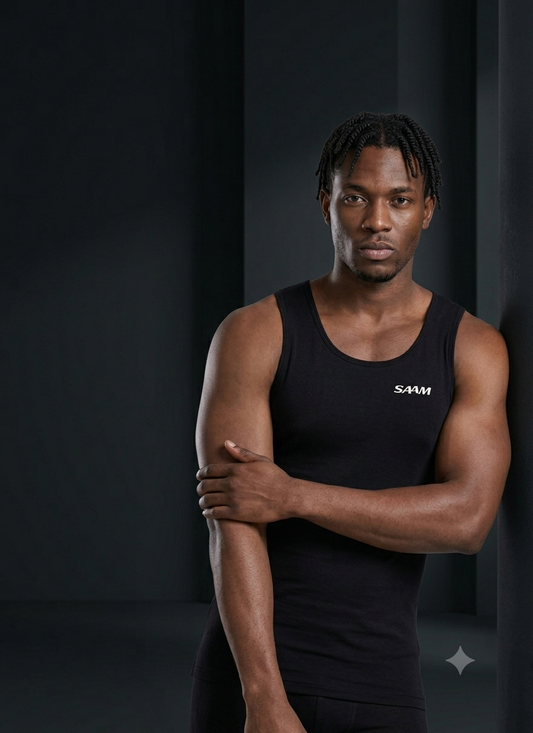 Saam Black Sleeveless Vest Pack Of 6